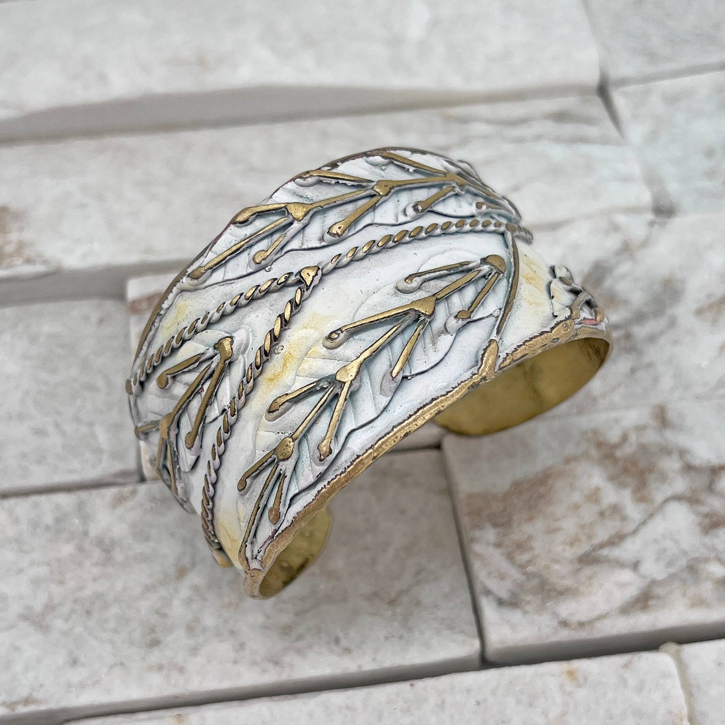 White Leaves cuff bracelet