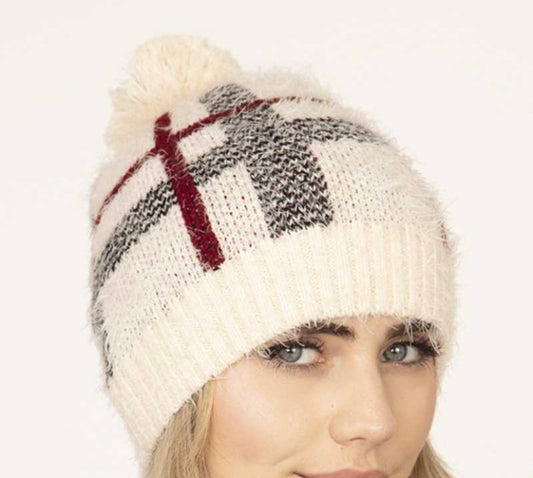 Plaid knit beanies